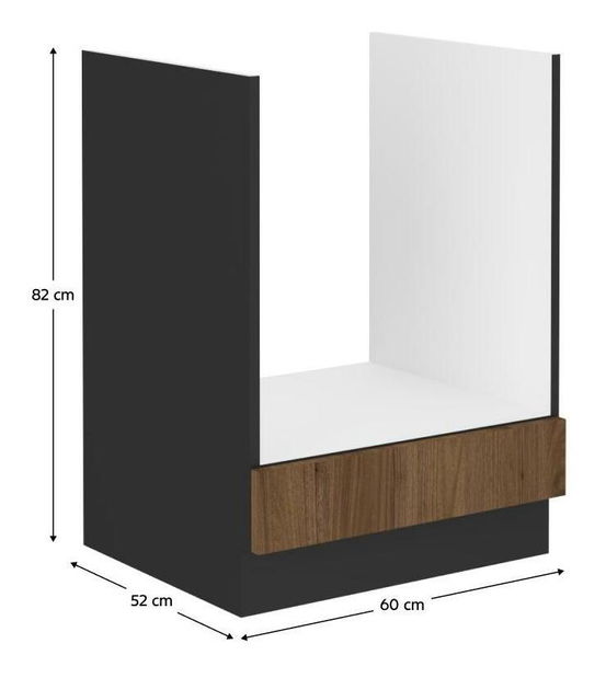 Dulap inferior de bucătărie pentru cuptor încorporat Monzesa 60 D GAZ BB (nuc okapi + negru) 