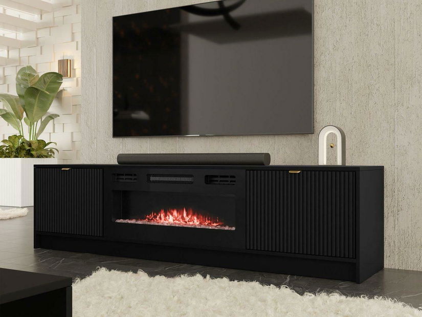 TV stolić/ormarić s kaminom Razimo EF (crna + crni molet) *rasprodaja 