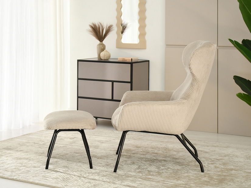 Relaxačné kreslo Condorin (piesková + čierna) (s podnožkou)