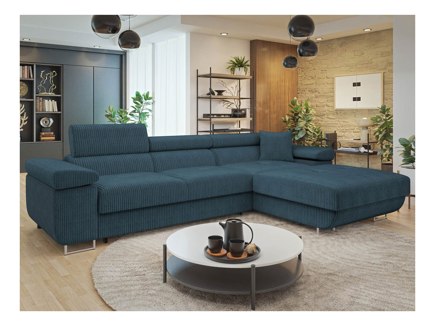 Kutna garnitura Terazuro Mini S (tamnoplava) (s prostorom za odlaganje) (D)