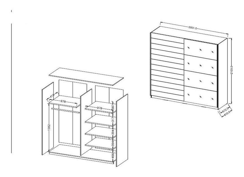 Ormar za garderobu s kliznim vratima Afrodita EA67 (bijela + hrast beaufort)