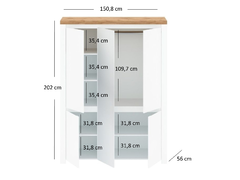 Ruhásszekrény Vina (fényes fehér + wotan tölgy)