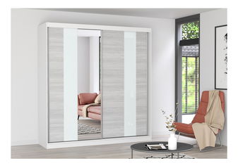 Ruhásszekrény Mebur 32 200 (Fehér + Katthult + Fehér üveg + Tükör)