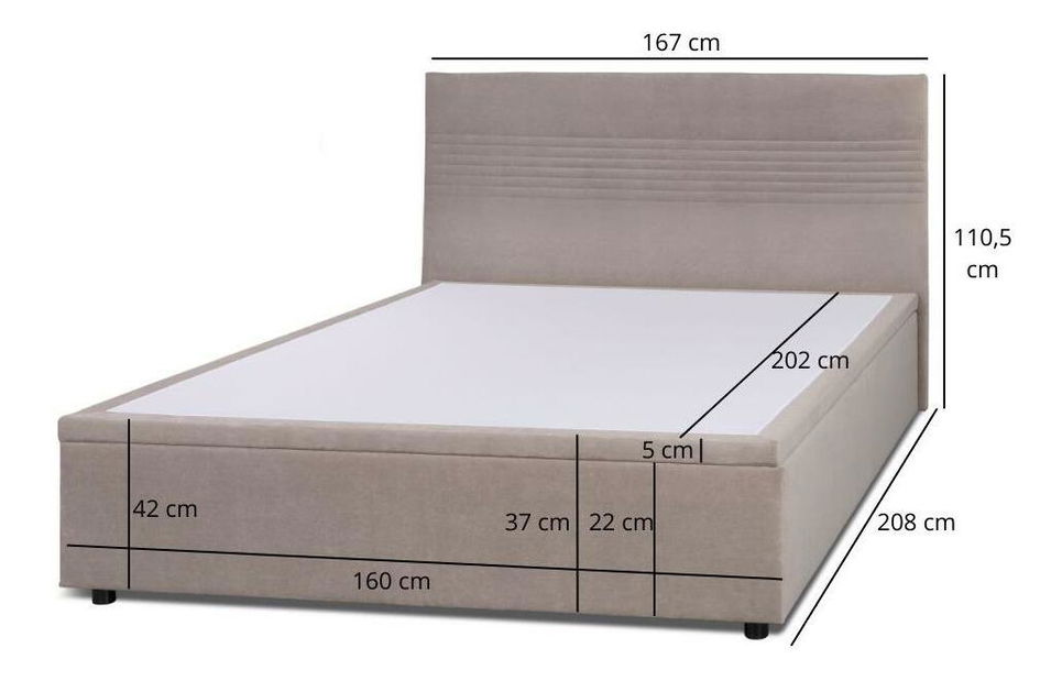 Pat matrimonial 160 cm Reiteradas (bej) (cu somieră) (cu sp. depozitare)