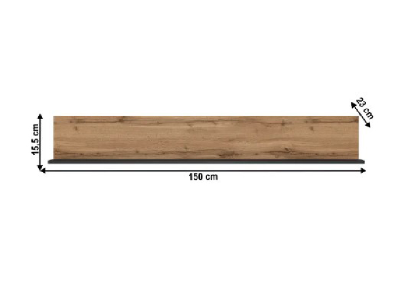 Poliță 150 cm Leticia (Stejar wotan + negru)