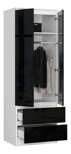 Šatníková skriňa Suman (biela + čierny lesk)