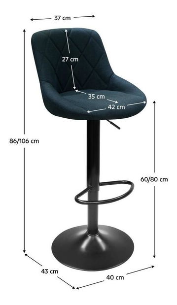 Scaun tip bar Teken (albastru închis + negru) 