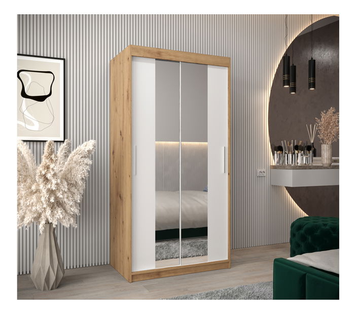 Ruhásszekrény 100 cm Toki 1 (artisan tölgy + matt fehér)