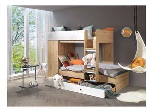 Pat pentru copii combinat 90 cm Sami 2 (Stejar artisan + alb mat + mânere negre)