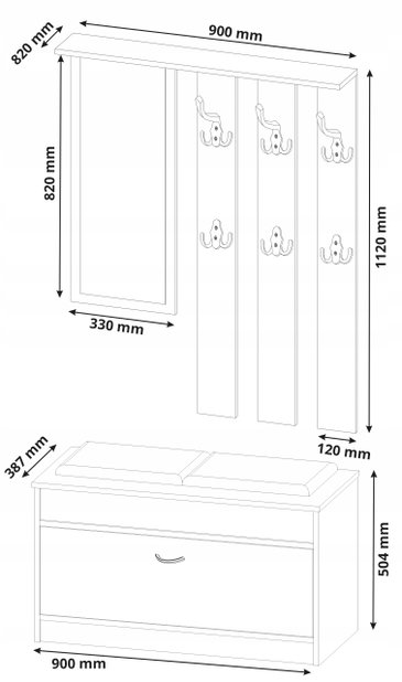 Set mobilier hol Varita (antracit + artizanal) (cu oglindă)