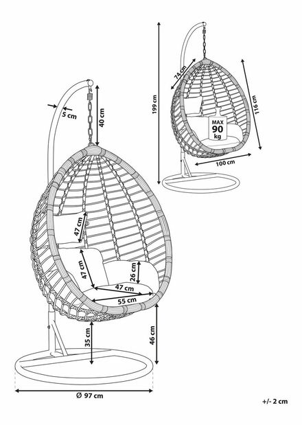 Závesné kreslo so stojanom TOLIO (polyratan) (sivá)