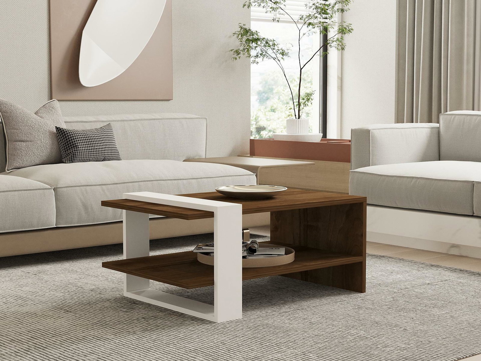 Măsuță de cafea Falck 1 (nuc + alb)