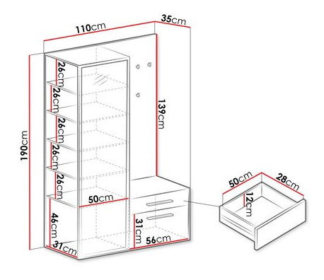 Predsoblje Levantar (bijela + crna)