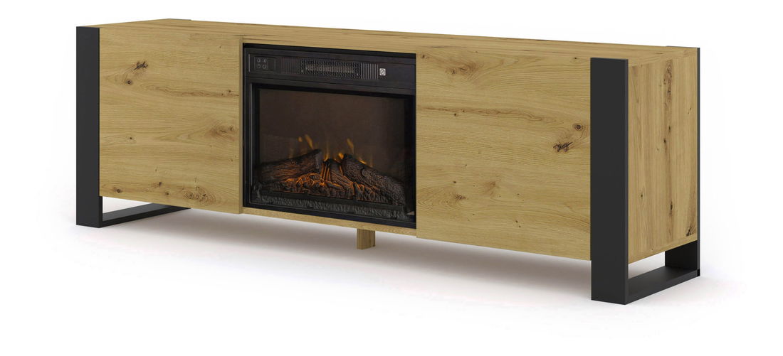 Masă TV cu șemineu Montana (Stejar artisan + Negru)