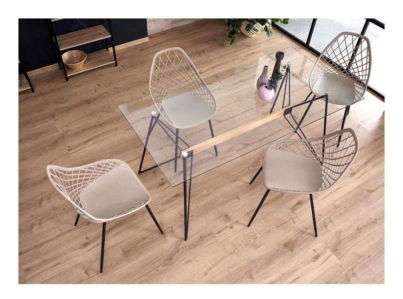 Jedálenský stôl Alyse (prirodne drevo + čierna + sklo)