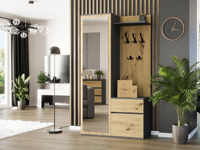 Set mobilier hol Viliana (antracit + artizanal) (cu oglindă)