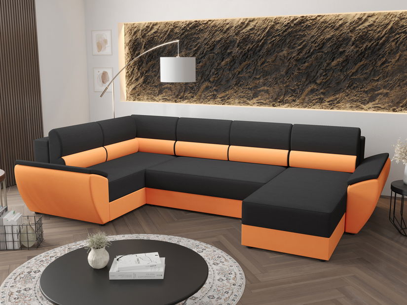 Rohová sedačka v tvare U Radiant Long (čierna + oranžová) (L)