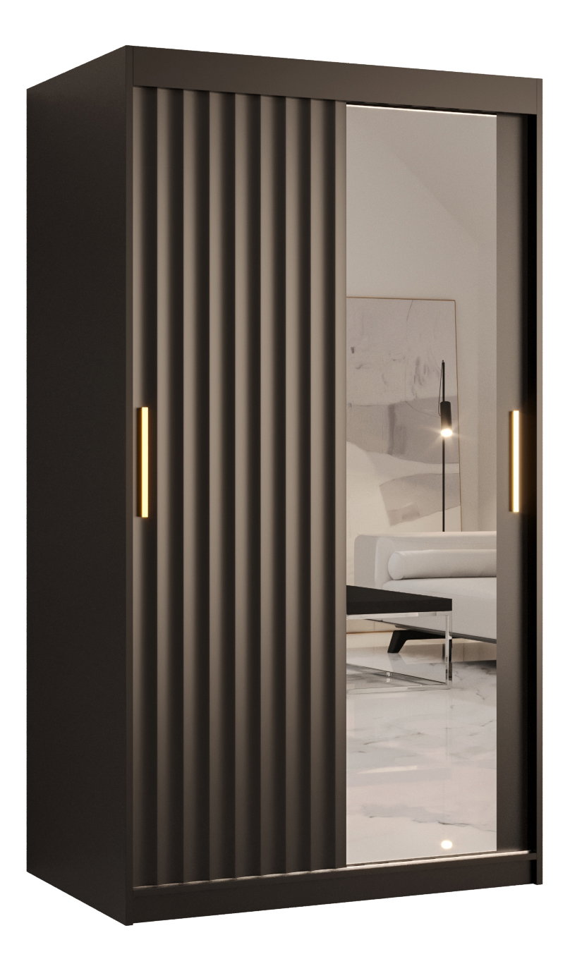 Šatníková skriňa so zrkadlom 100 cm Riana Wa 2 100 (čierna)