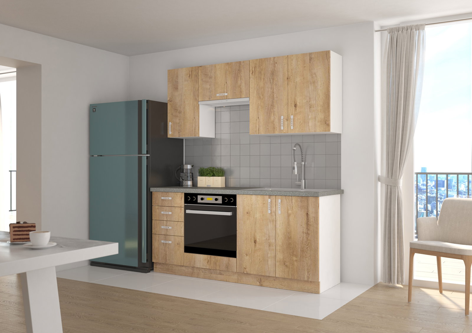 Kuchyňa Sylrona 180 cm (dub lefkas + biela)