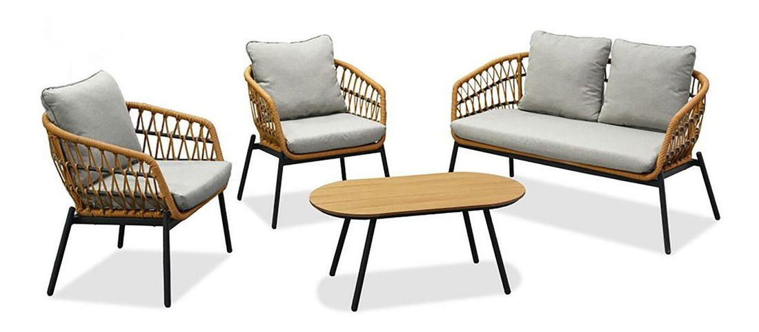 Set mobilier de grădină Artefactos (natural + gri deschis) (pentru 4 persoane)