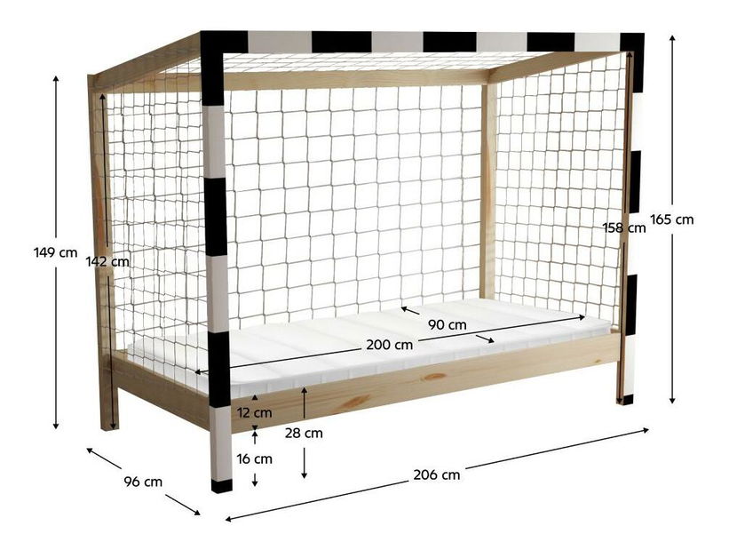 Pat pentru copii 90 cm Facilmente (natural + alb + negru) (cu somieră)