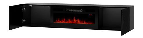 TV ormarić/stolić s električnim kaminom Madrealla 2D (crna + crna sjajna)