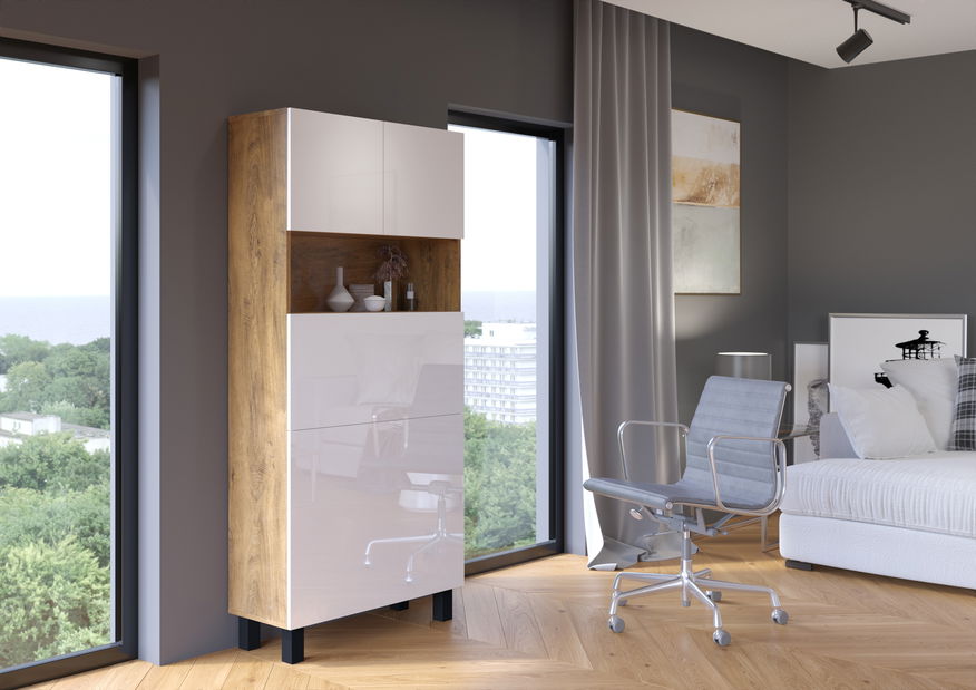 PC stolić Home (bijela sjajna + hrast burgund)