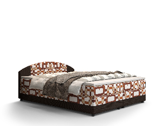 Franciaágy  Boxspring 180 cm Orlando Comfort (minta + sötétbarna) (matraccal és tárolóhellyel)