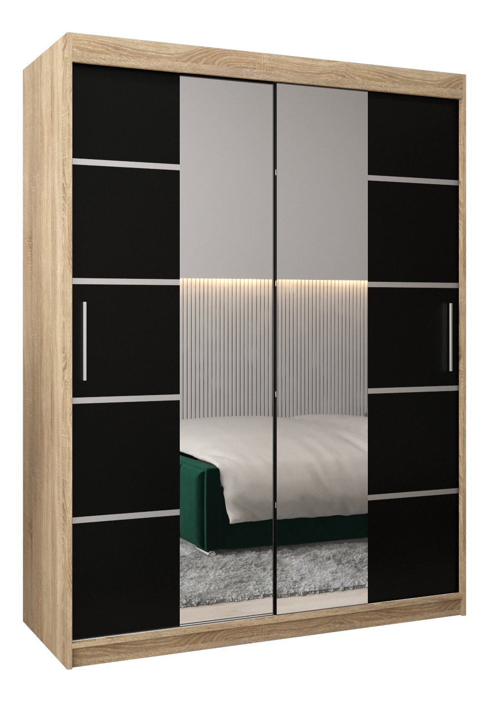 Šatníková skriňa 150 cm Verika 4 150 (dub sonoma + čierna)