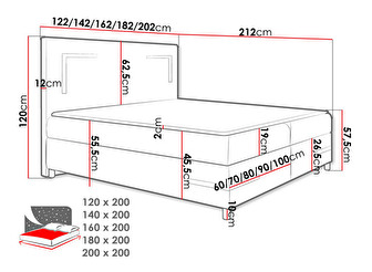 Manželská posteľ LED 200 cm Filia (čierna ) (s roštom, matracom a úl. priestorom)