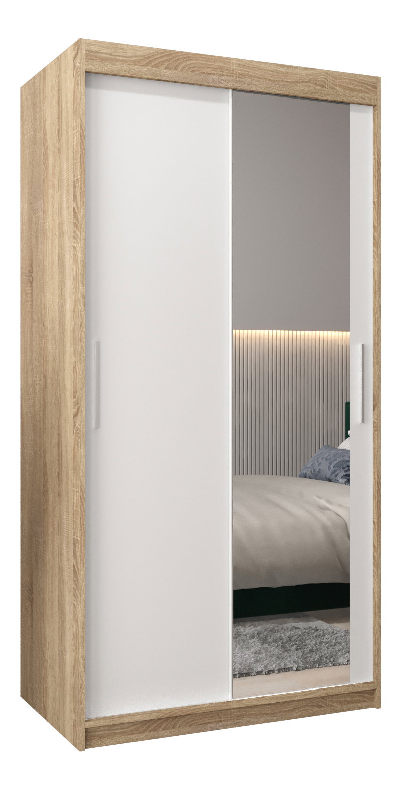 Ruhásszekrény 100 cm Toki 2 (sonoma tölgy + matt fehér)