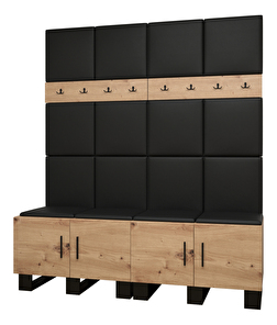 Set mobilier pentru hol Amanda 3 (Stejar artisan + piele ecologică Negru)