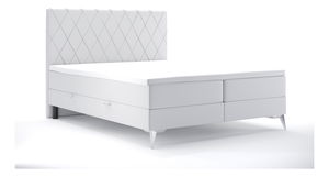 Pat matrimonial Boxspring 160 cm Miror (alb piele ecologică) (cu sp. depozitare)