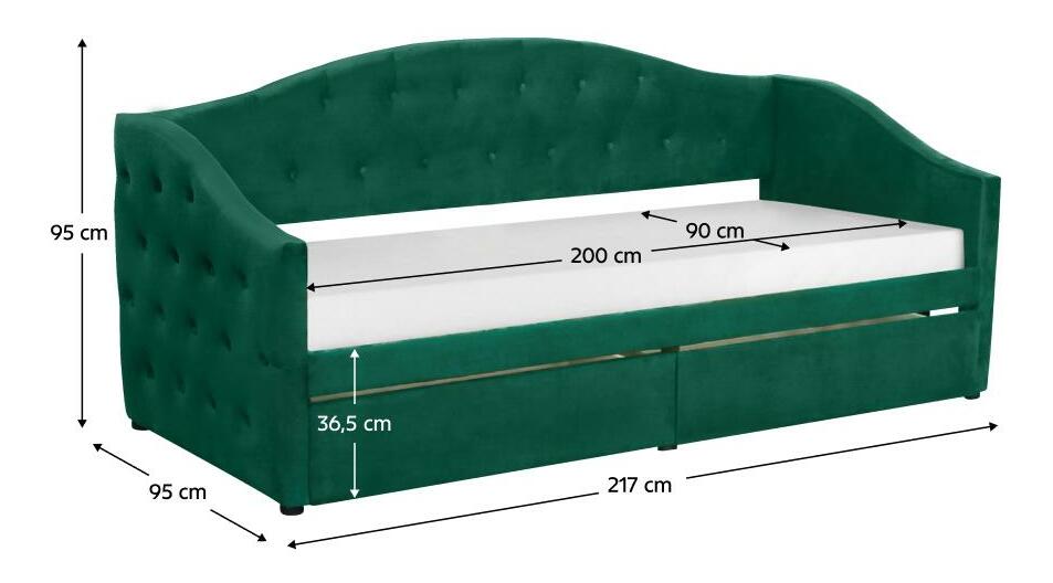 Jednolôžková posteľ (váľanda) 90 cm Zonas (zelená) (s roštom) (s úl. priestorom)