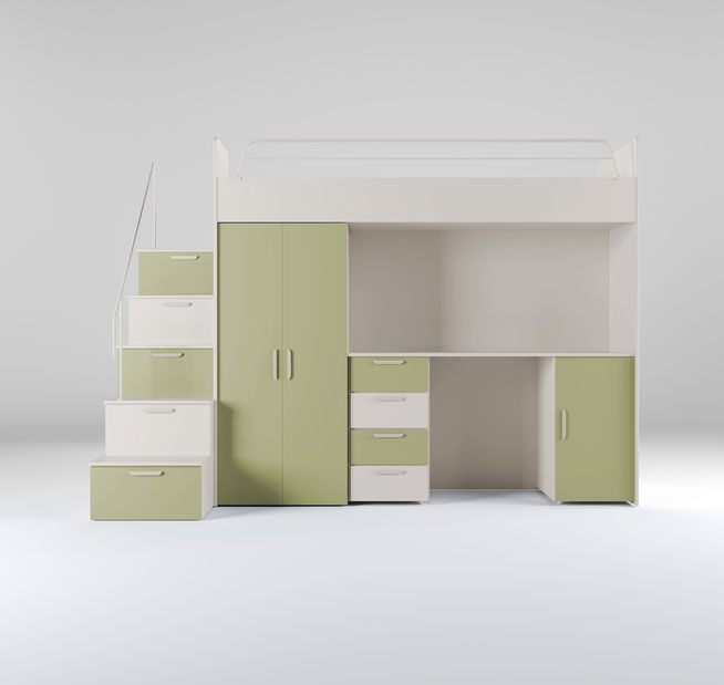 Pat pentru copii Ruby IV S (cașmir + verde măslin) (cu somiere)