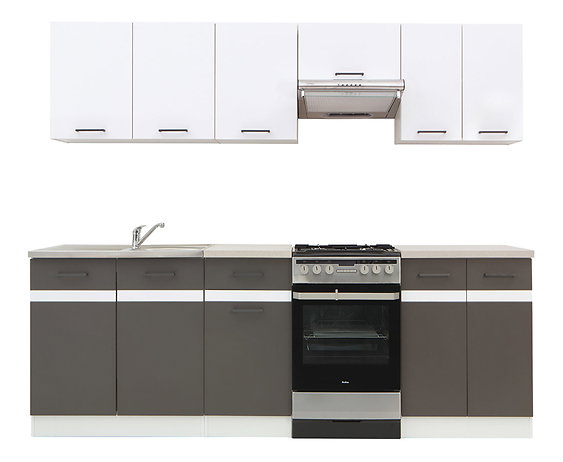 Konyha Junona line 230 cm (fehér fényes + szürke volfrám + fehér)