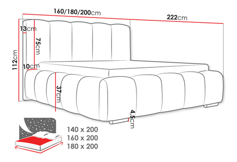 Franciaágy 140 cm Leskana (zöld) (ágyráccsal) (tárolóhellyel)