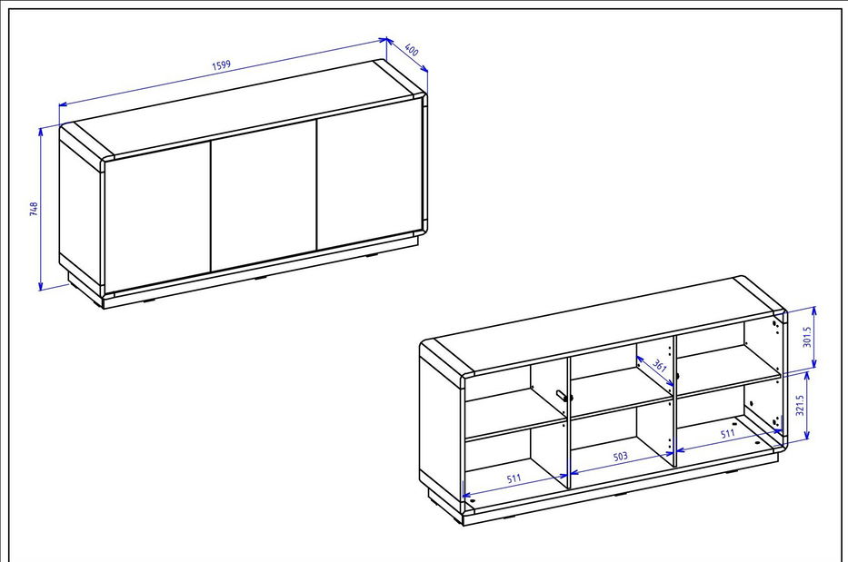 Comodă Albert Typ 43 (Stejar taurus + negru mat)