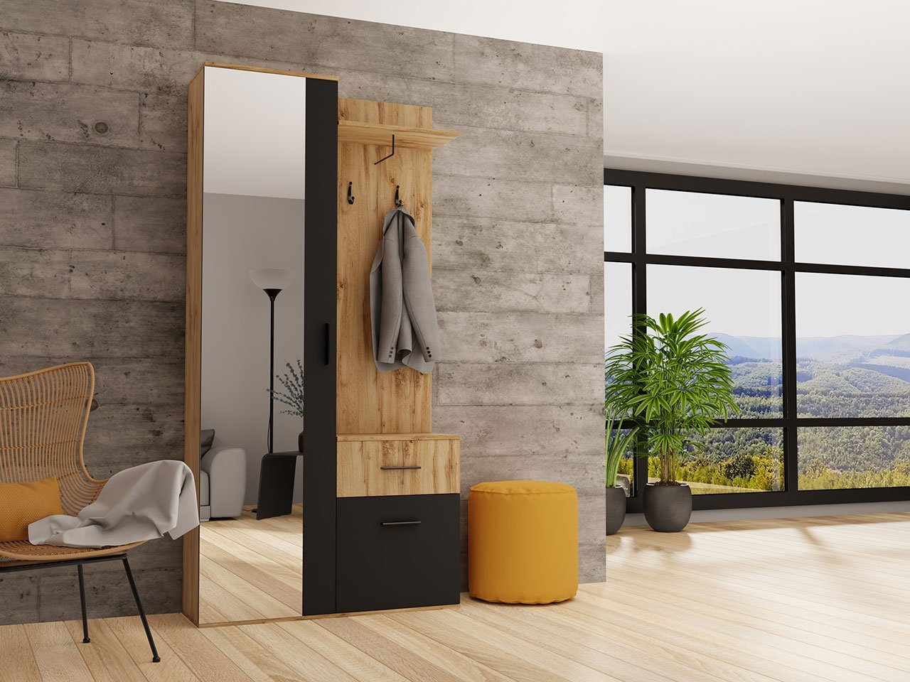 Set mobilier hol Tornado (Wotan + Negru) | Zondo.ro