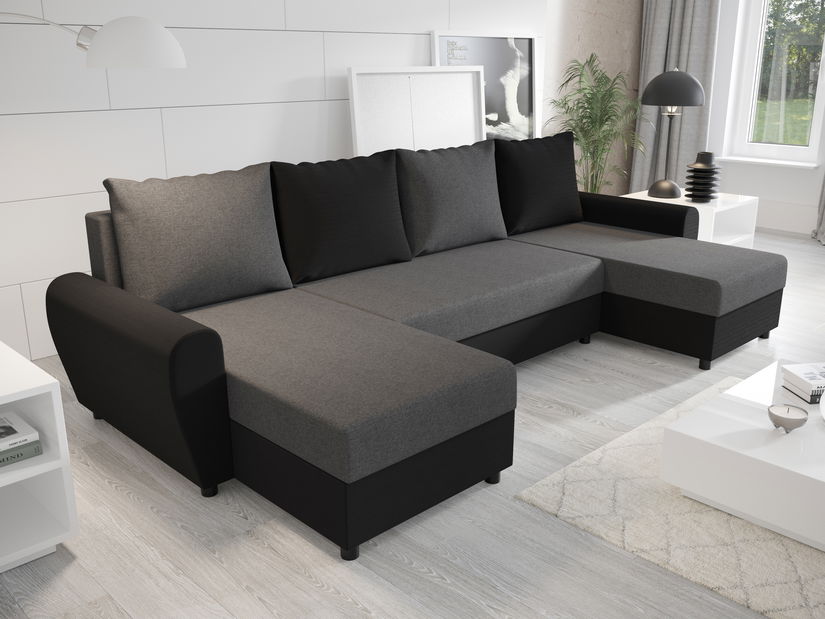 Kutna garnitura u obliku slova U Fleur U (crna + siva)