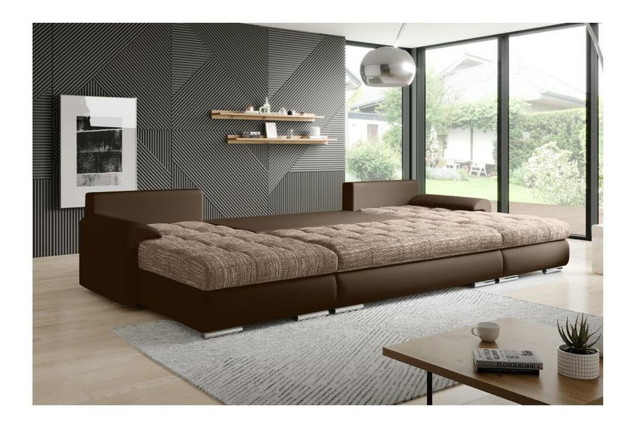 Rohová sedacia súprava U Tuzzo (ekokoža hnedá + hnedý melír)