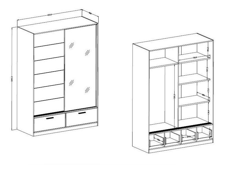 Dulap de haine cu uși culisante Benson MW61 (stejar mauvella + negru) (cu oglindă)