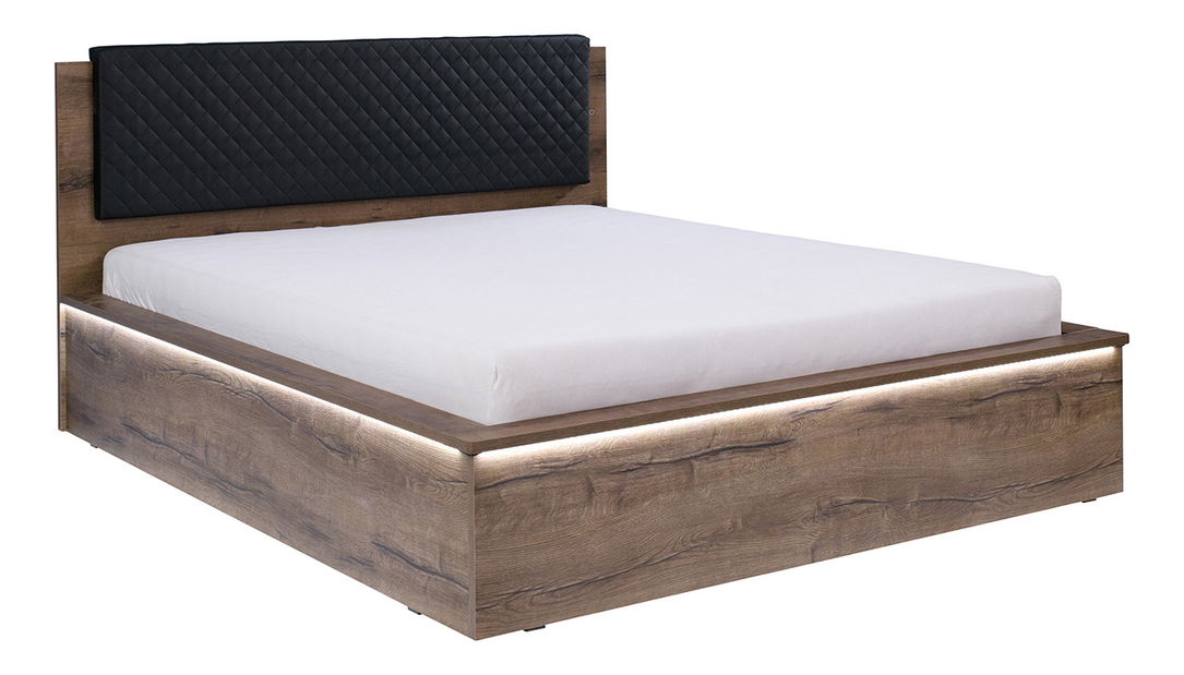 Bračni krevet 160 cm Desayuno P (hrast monastery + crna ekokoža) (s podnicom)