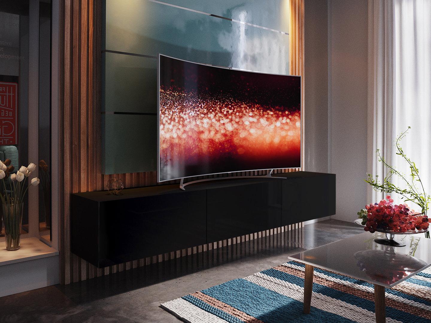 Obývacia stena Brassica (čierna + čierny lesk)