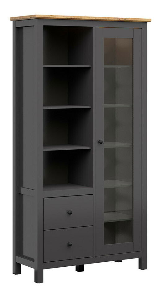 Vitrină Hesen REG1W2S/20/11 (cu iluminat LED) (grafit + Stejar artisan)