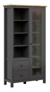 Vitrína BRW Hesen REG1W2S/20/11 (s LED osvetlením) (grafit + dub artisan)