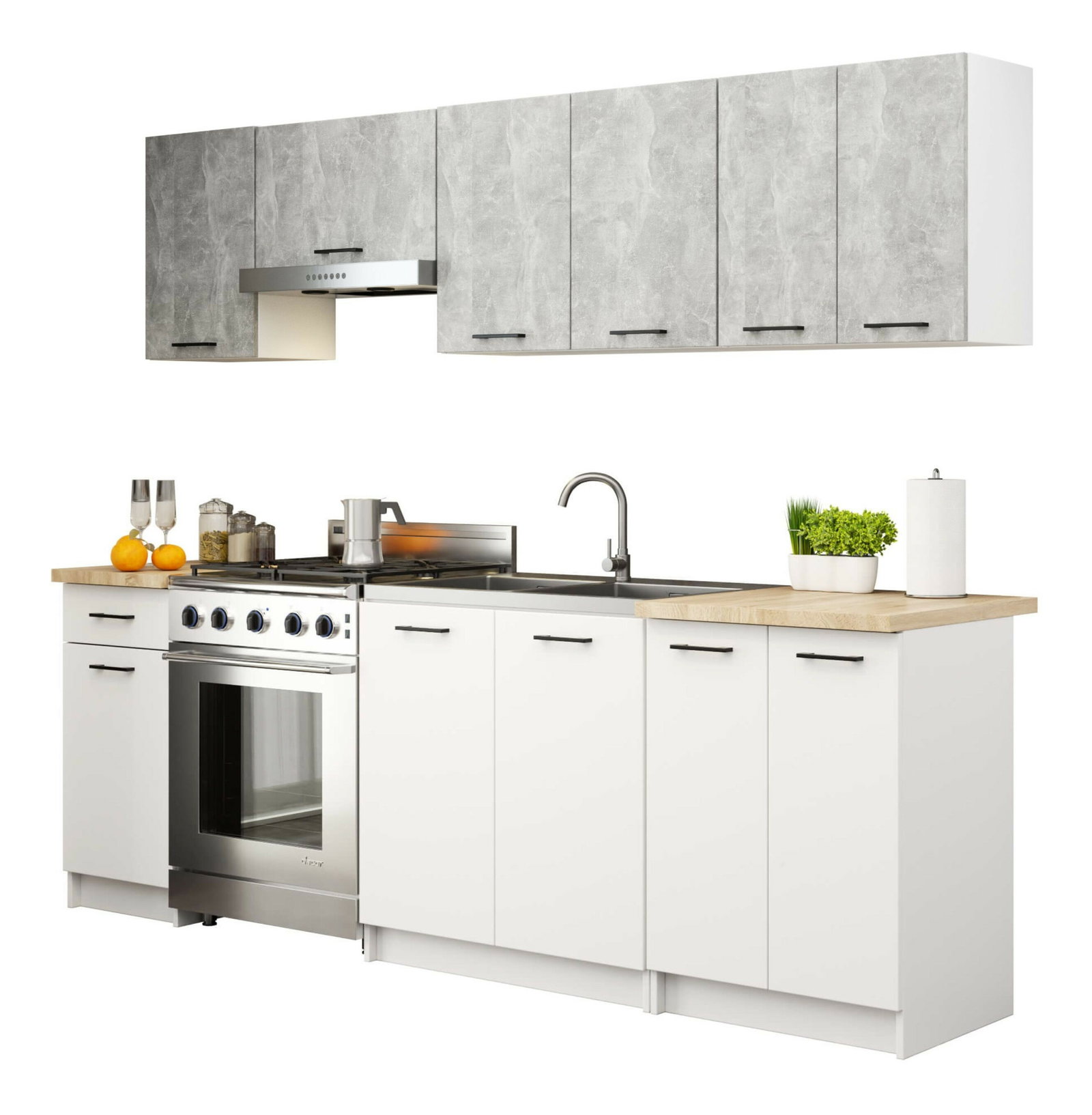 Kuchynská zostava 240 cm Ozara II (betón + biela)