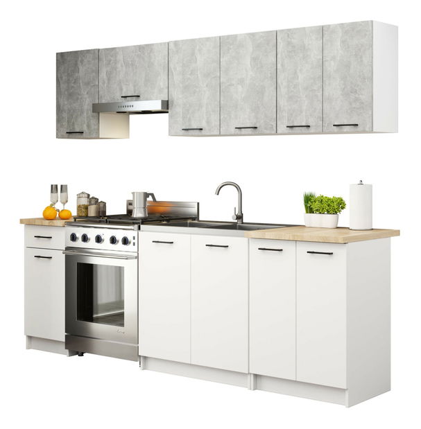 Kuchynská zostava 240 cm Ozara II (betón + biela)
