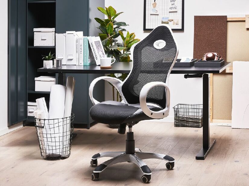 Kancelárska stolička Isit (čierne s bielymi podrúčkami)
