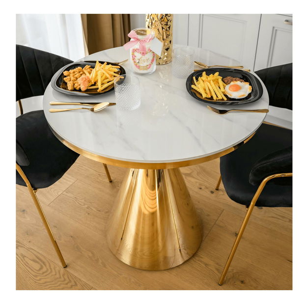 Masă sufragerie Greys 1 (auriu + marmură albă) (pentru 4 persoane)